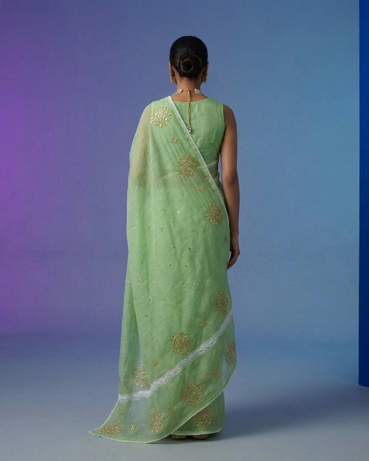 Premium Cotton Kota Doria Saree with Elegant Gota Patti Work – Light Green Designer Saree