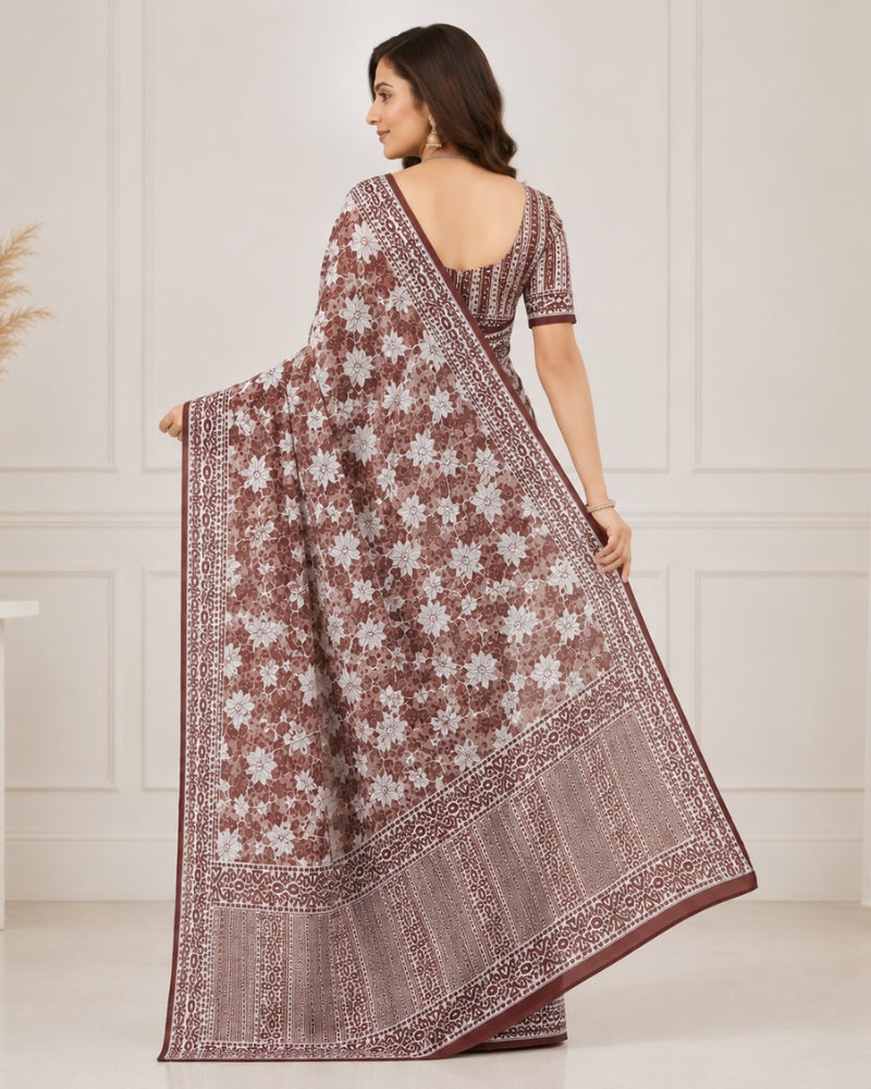 Elegant Printed Kota Doria Saree for Women