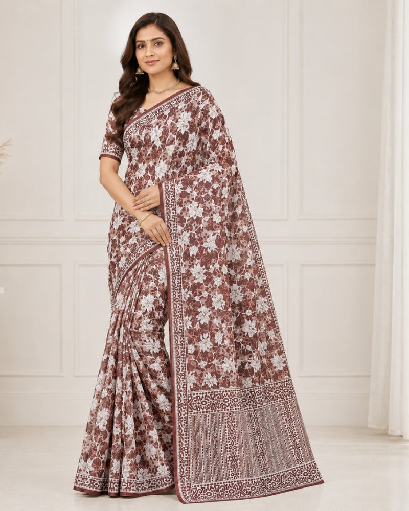 Elegant Printed Kota Doria Saree for Women