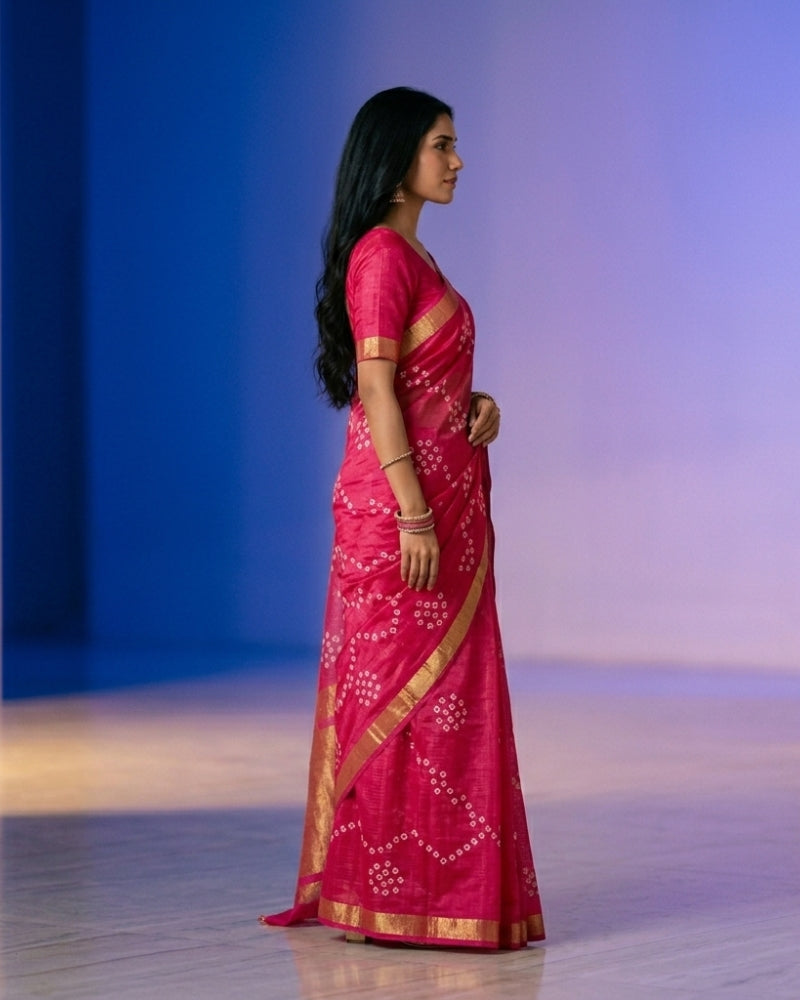 Pure Silk Kota Saree with Bandhani Design & Zari Border – Elegant Traditional Wear