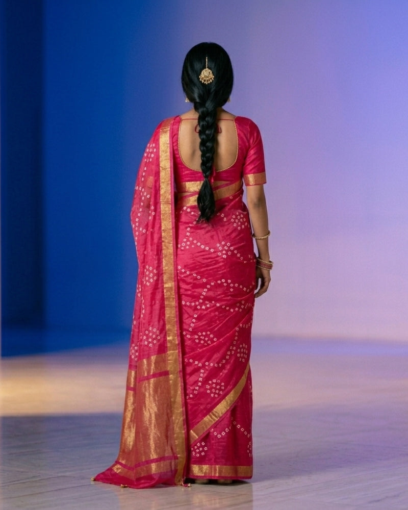 Pure Silk Kota Saree with Bandhani Design & Zari Border – Elegant Traditional Wear