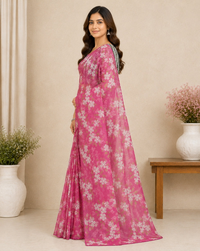 Soft Silk Kota Digital Print Mirror Work Saree with Running Blouse | Elegant Party Wear Saree