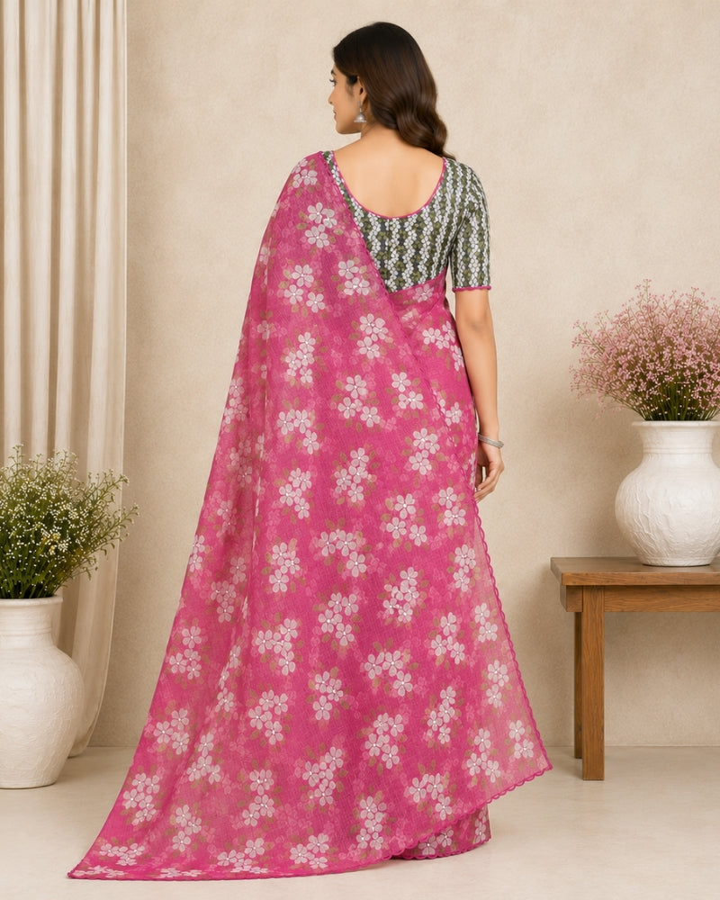 Soft Silk Kota Digital Print Mirror Work Saree with Running Blouse | Elegant Party Wear Saree