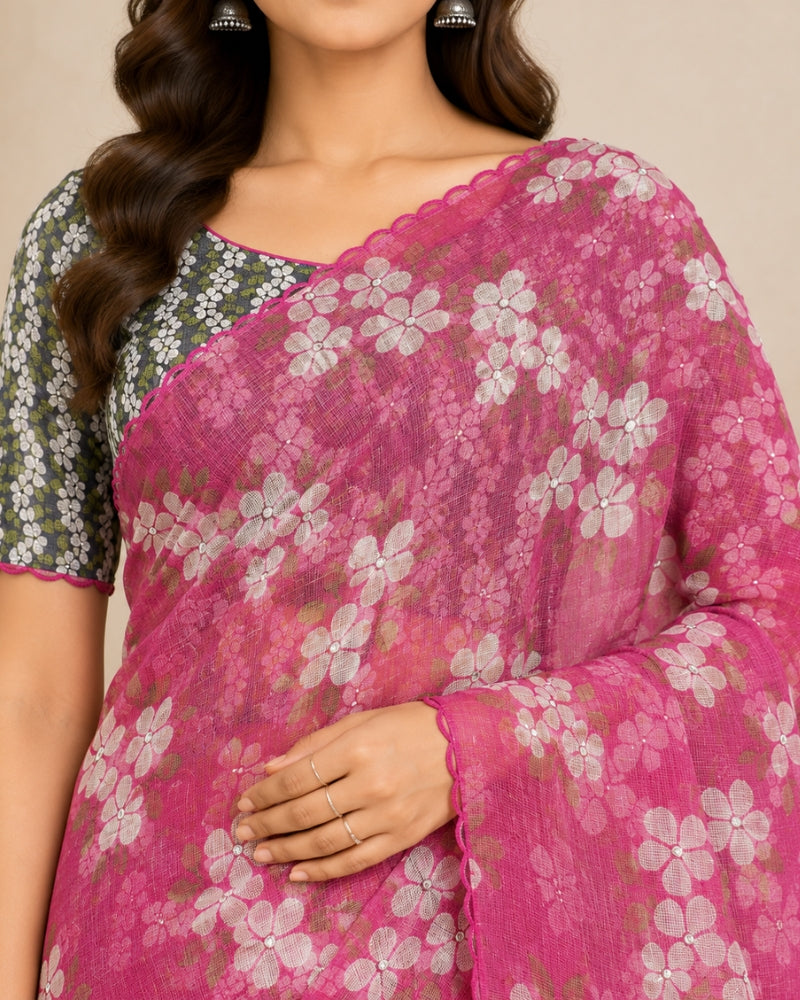 Soft Silk Kota Digital Print Mirror Work Saree with Running Blouse | Elegant Party Wear Saree