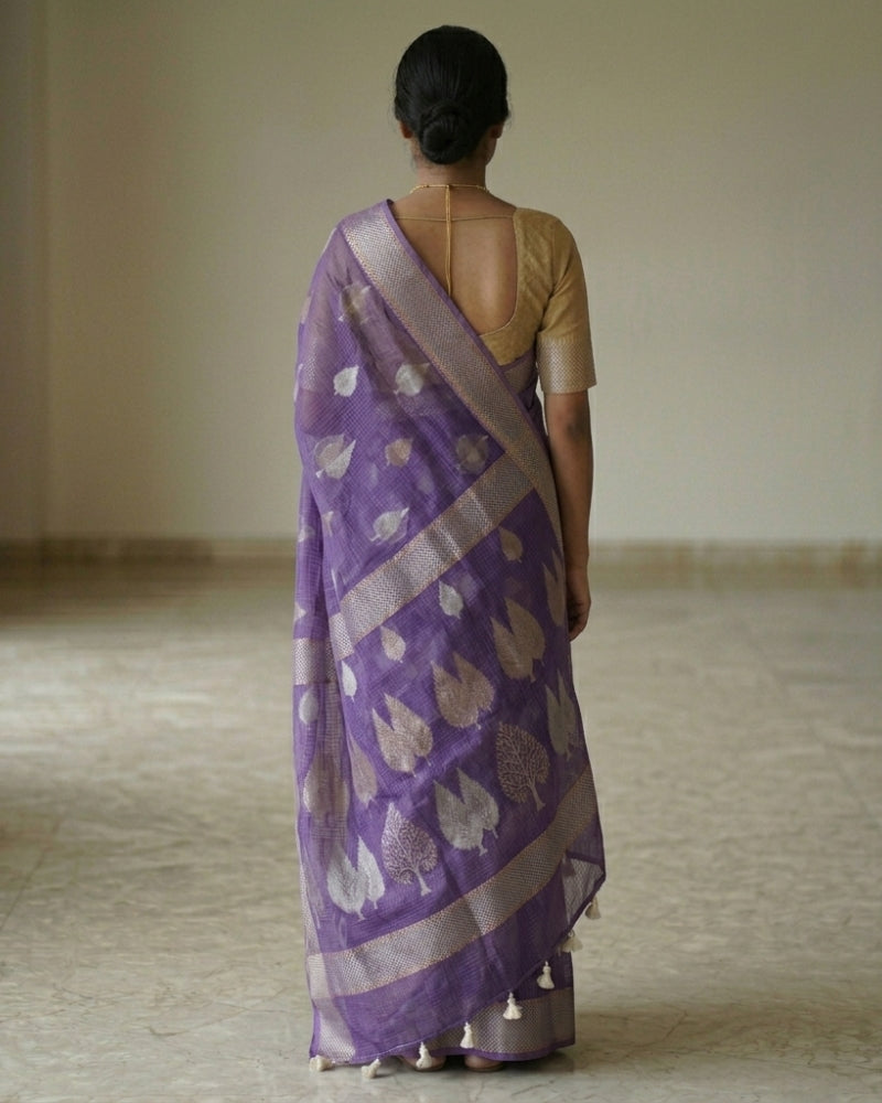 Pure Cotton Kota Weaving Saree with Elegant Zari Border – Purple