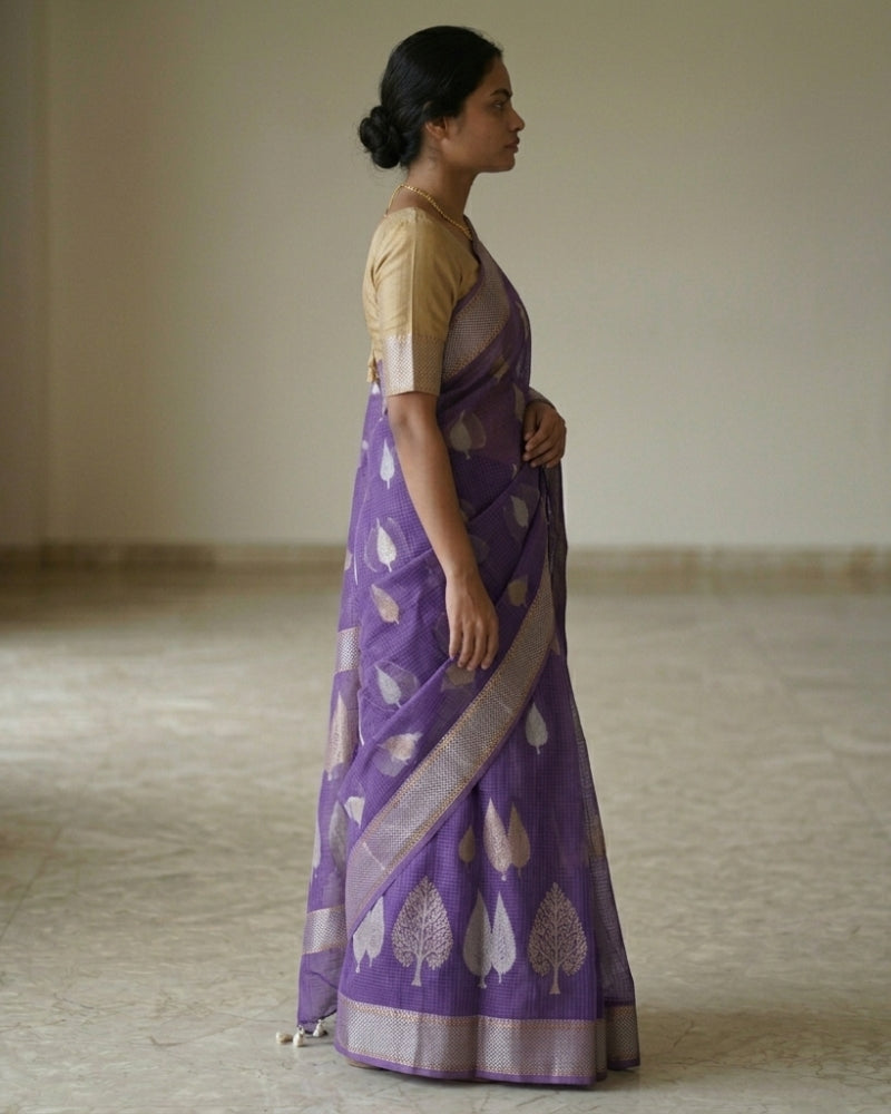 Pure Cotton Kota Weaving Saree with Elegant Zari Border – Purple